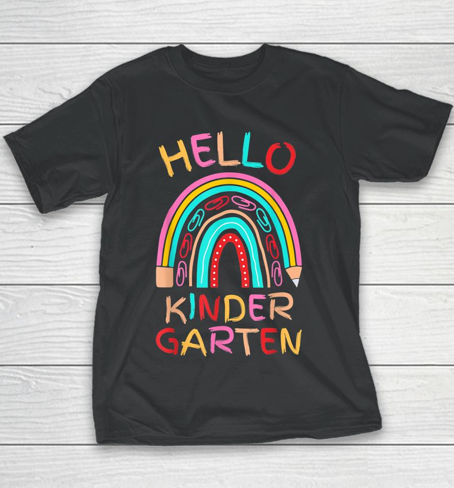 Hello Kindergarten Cute Pencil Rainbow Back To School Youth T-Shirt
