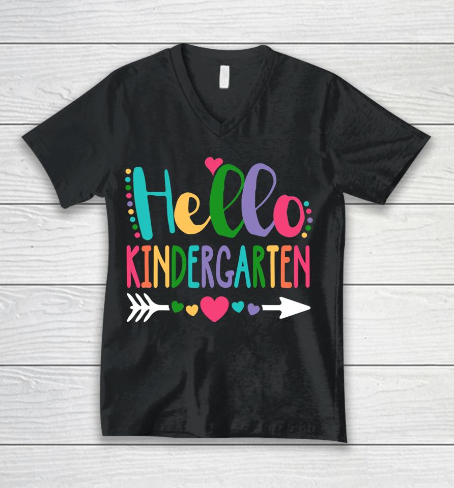 Hello Kindergarten Heart Teacher Student Back To School Unisex V-Neck T-Shirt