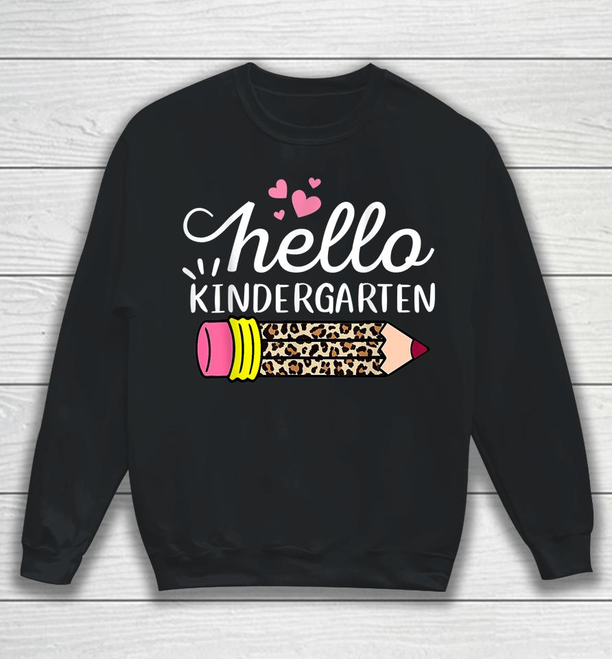 Hello Kindergarten Leopard Pink Pencil Back To School Sweatshirt