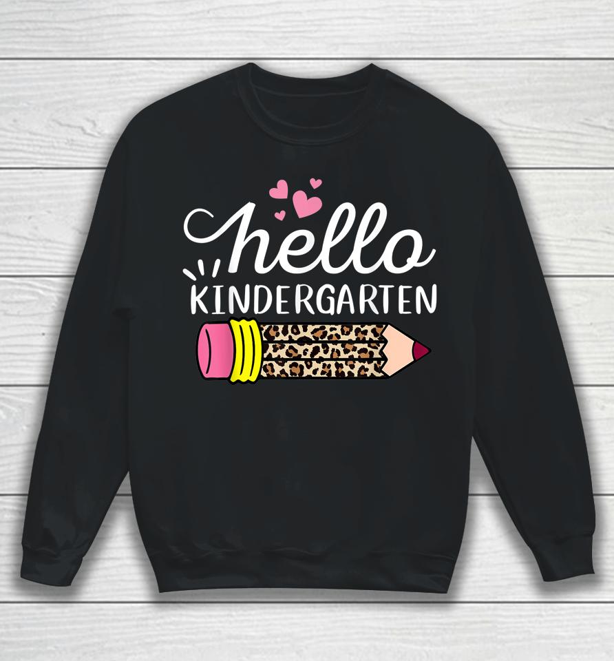 Hello Kindergarten Leopard Pink Pencil Back To School Tee Sweatshirt