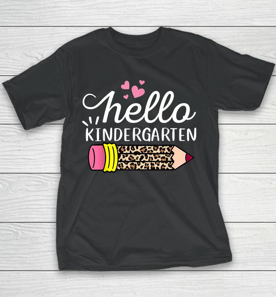 Hello Kindergarten Leopard Pink Pencil Back To School Tee Youth T-Shirt