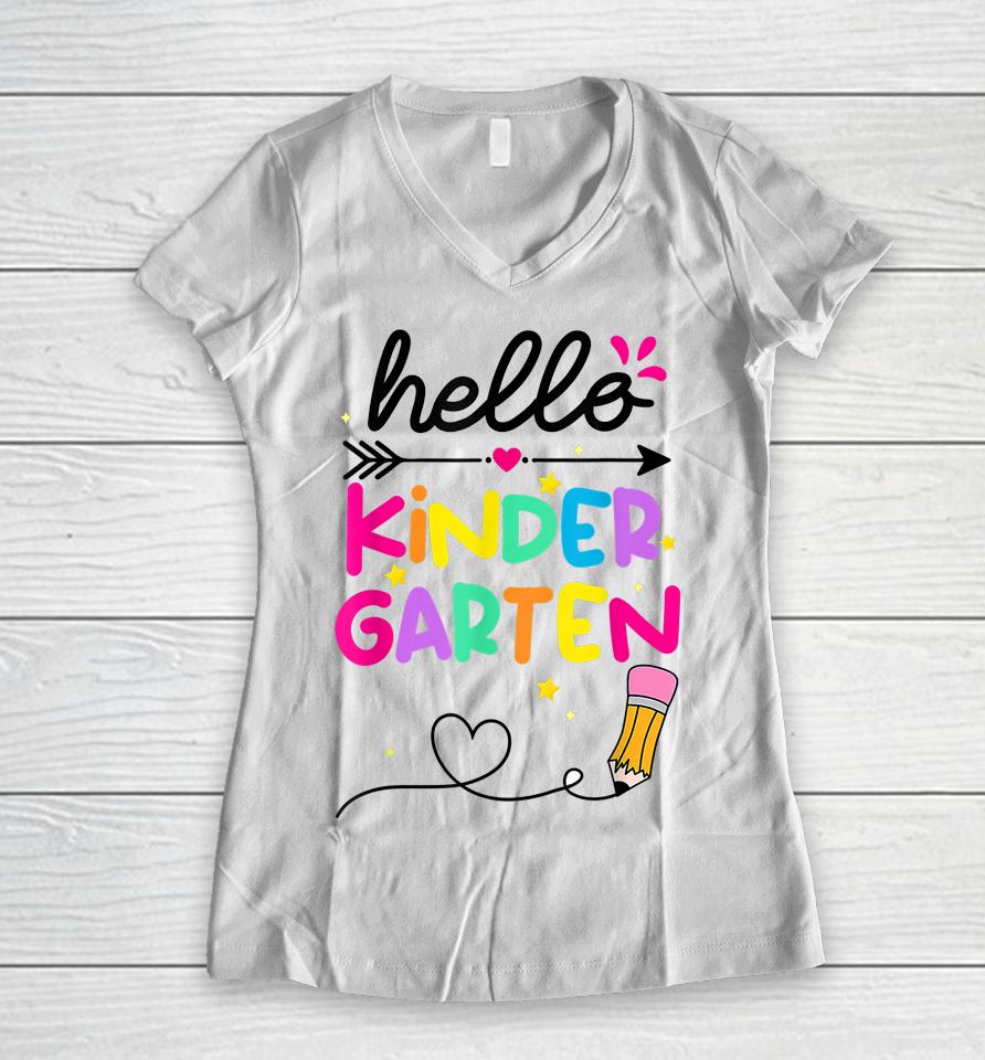 Hello Kindergarten Squad My First Day Of Kindergarten Baby Women V-Neck T-Shirt