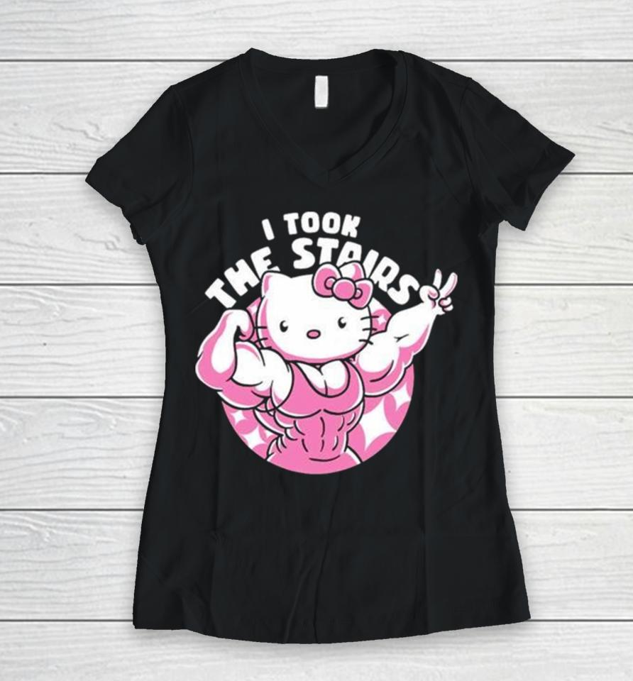 Hello Kitty Muscles I Took The Stairs Women V-Neck T-Shirt