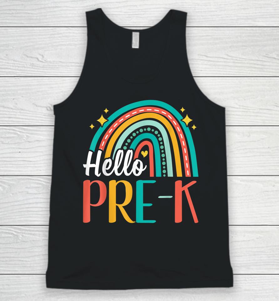 Hello Pre-K Rainbow For Teachers Student Girl Kids First Day Unisex Tank Top