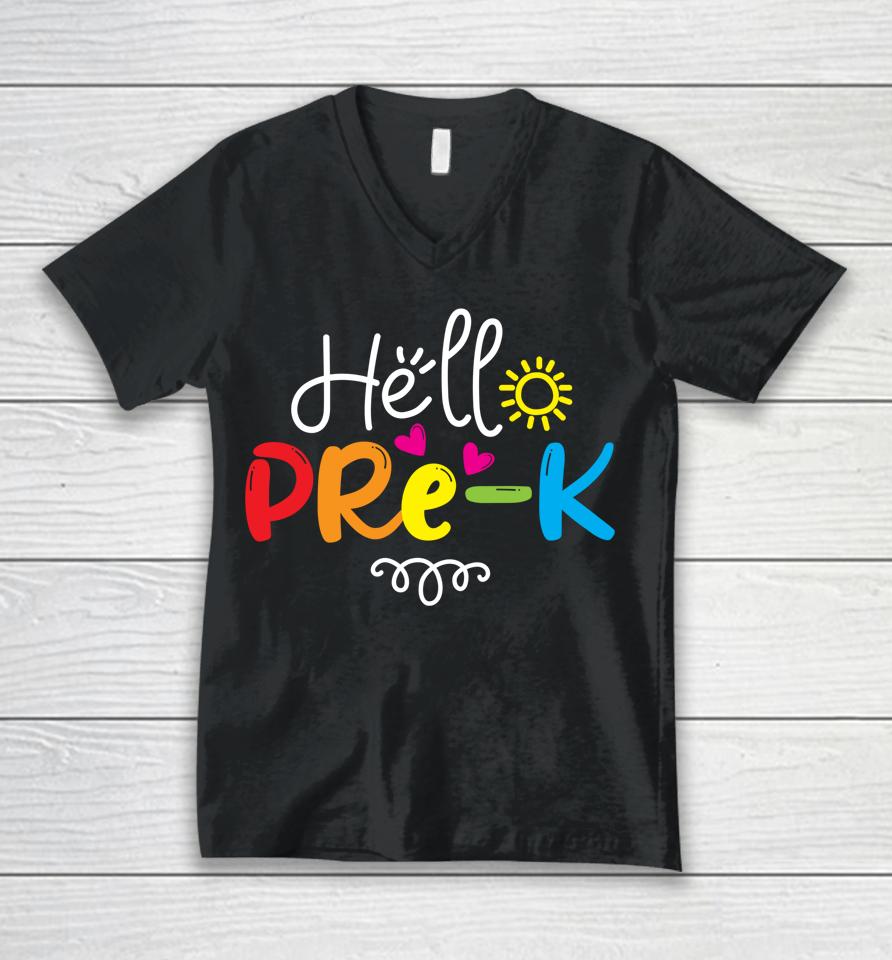 Hello Pre-K Shirt Fun Back To School Teacher Student Gift Unisex V-Neck T-Shirt