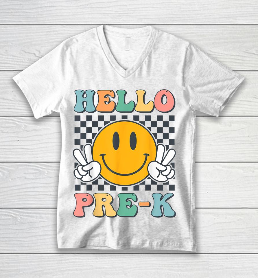 Hello Pre-K Teachers Kids Smile Team Pre K Back To School Unisex V-Neck T-Shirt