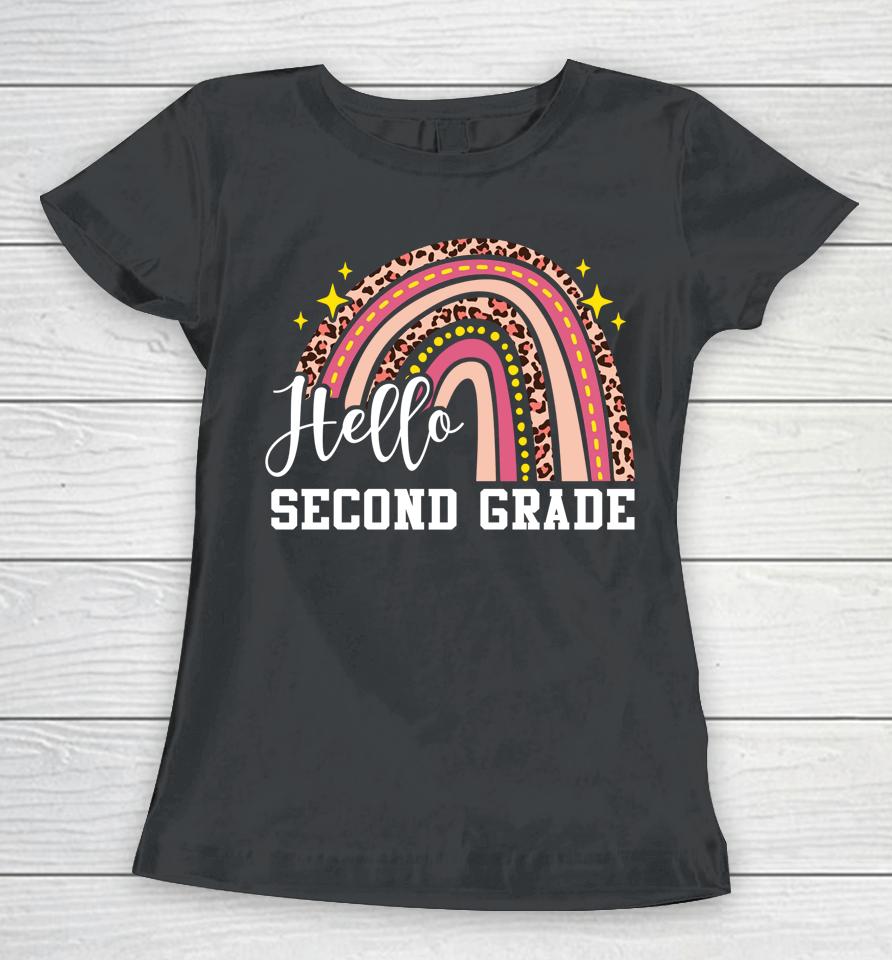 Hello Second Grade 2Nd Grade Rainbow Leopard Back To School Women T-Shirt