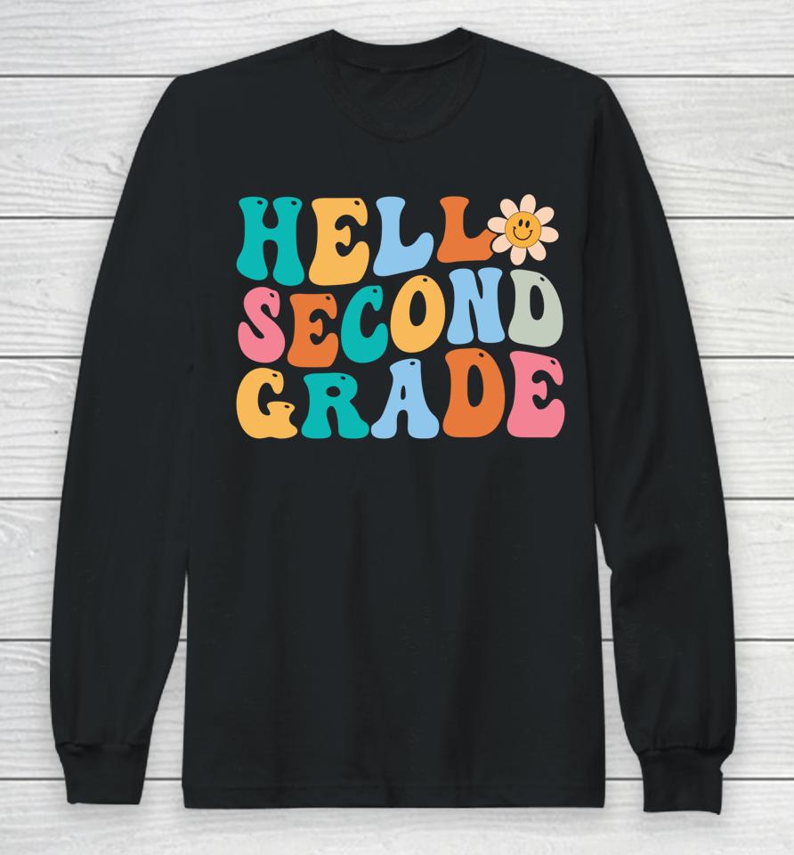 Hello Second Grade Back To School Retro Teacher Long Sleeve T-Shirt