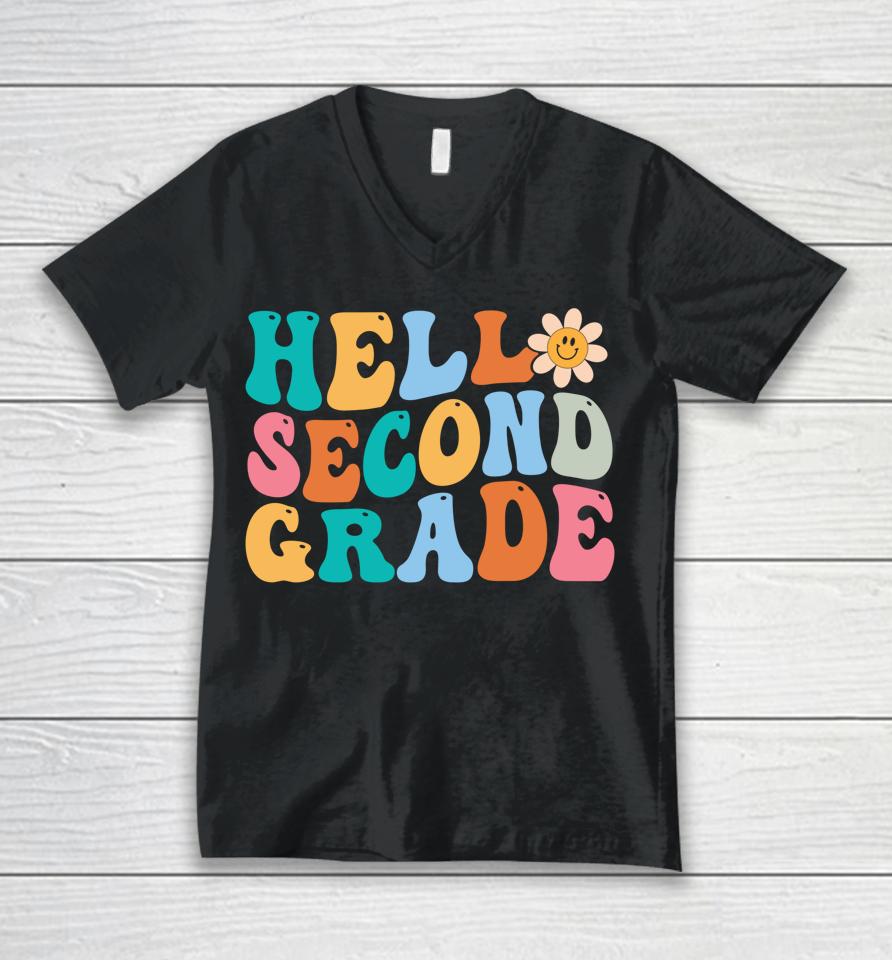 Hello Second Grade Back To School Retro Teacher Unisex V-Neck T-Shirt