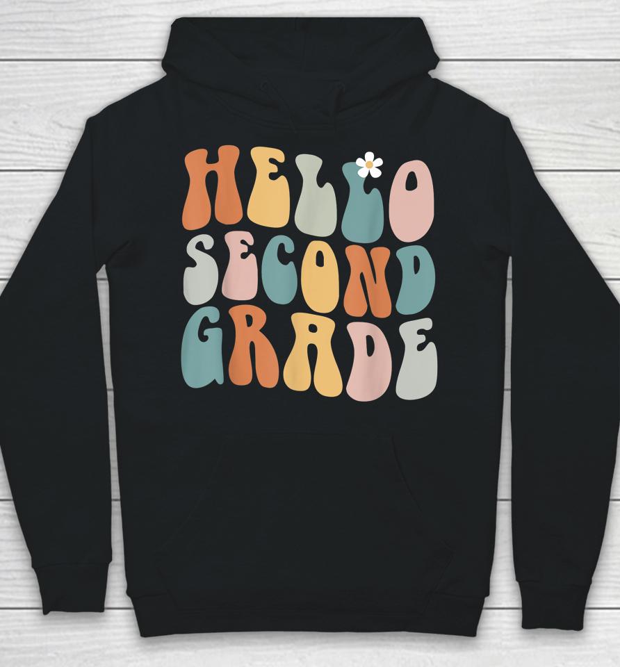 Hello Second Grade Teacher Team Back To School Groovy Retro Hoodie