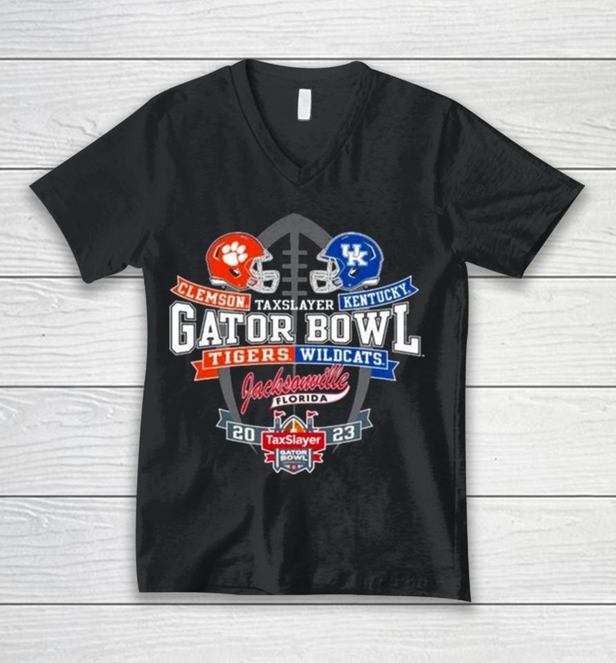 Helmet Clemson Tigers Vs Kentucky Wildcats Taxslayer Gator Bowl Jacksonville 2023 Unisex V-Neck T-Shirt