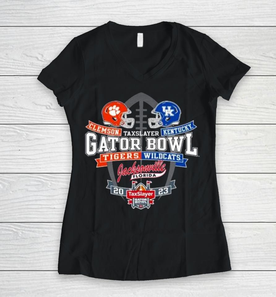 Helmet Clemson Tigers Vs Kentucky Wildcats Taxslayer Gator Bowl Jacksonville 2023 Women V-Neck T-Shirt