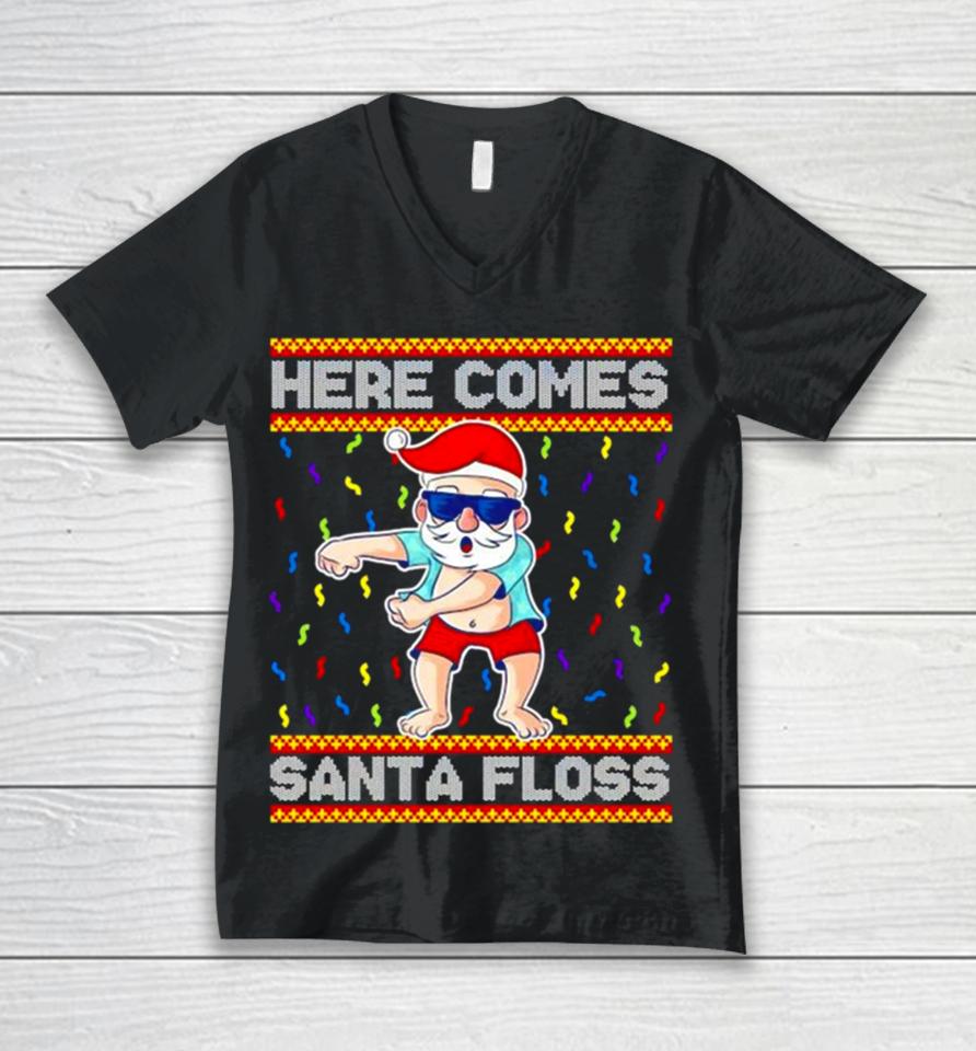 Here Comes Santa Floss Christmas Unisex V-Neck T-Shirt