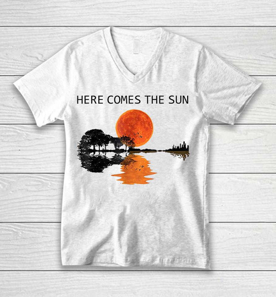 Here Comes The Sun Guitar Shadow Sunset Unisex V-Neck T-Shirt
