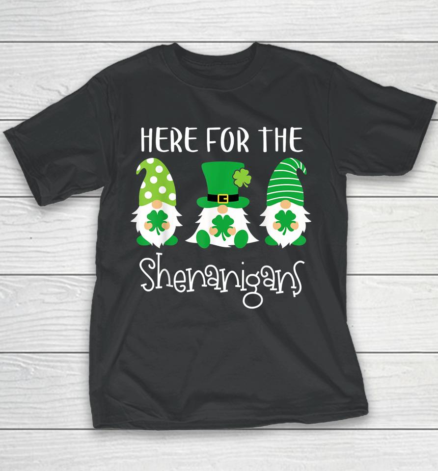 Here For The Shenanigans Shirt St Patrick's Day Gnome Youth T-Shirt