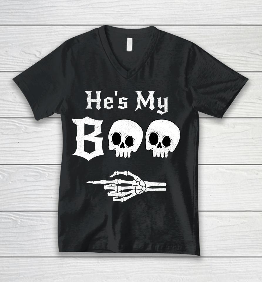 He’s My Boo &Amp; She’s My Boo Halloween Matching Couples Pajama Unisex V-Neck T-Shirt