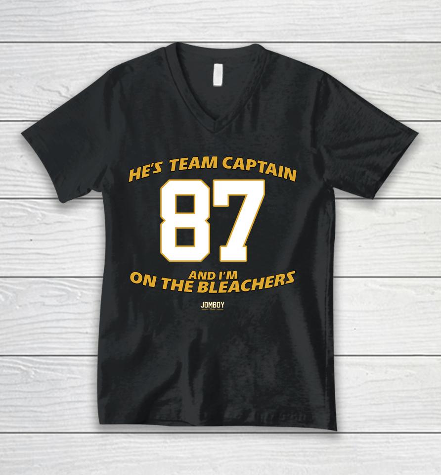 He's Team Captain And I'm On The Bleachers Unisex V-Neck T-Shirt