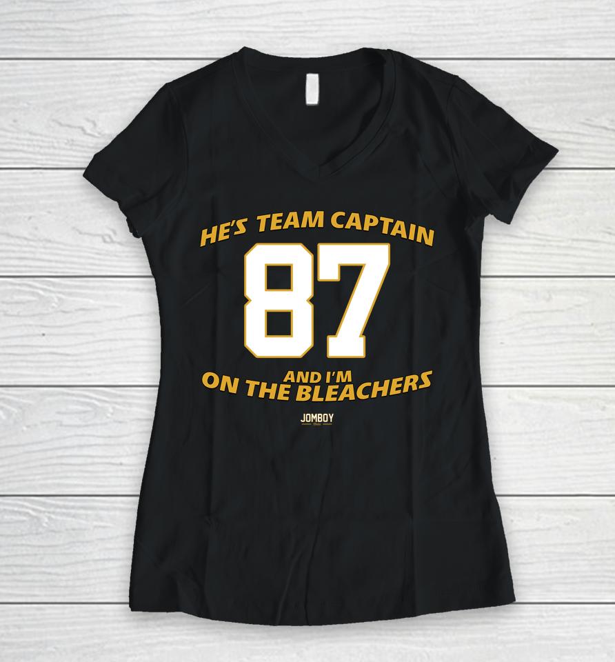 He's Team Captain And I'm On The Bleachers Women V-Neck T-Shirt