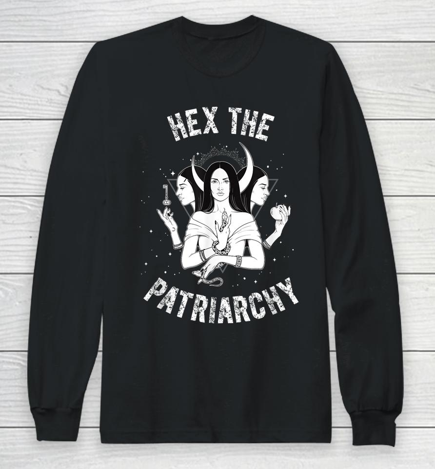 Hex The Patriarchy Hecate Triple Moon Goddess Feminist Long Sleeve T-Shirt