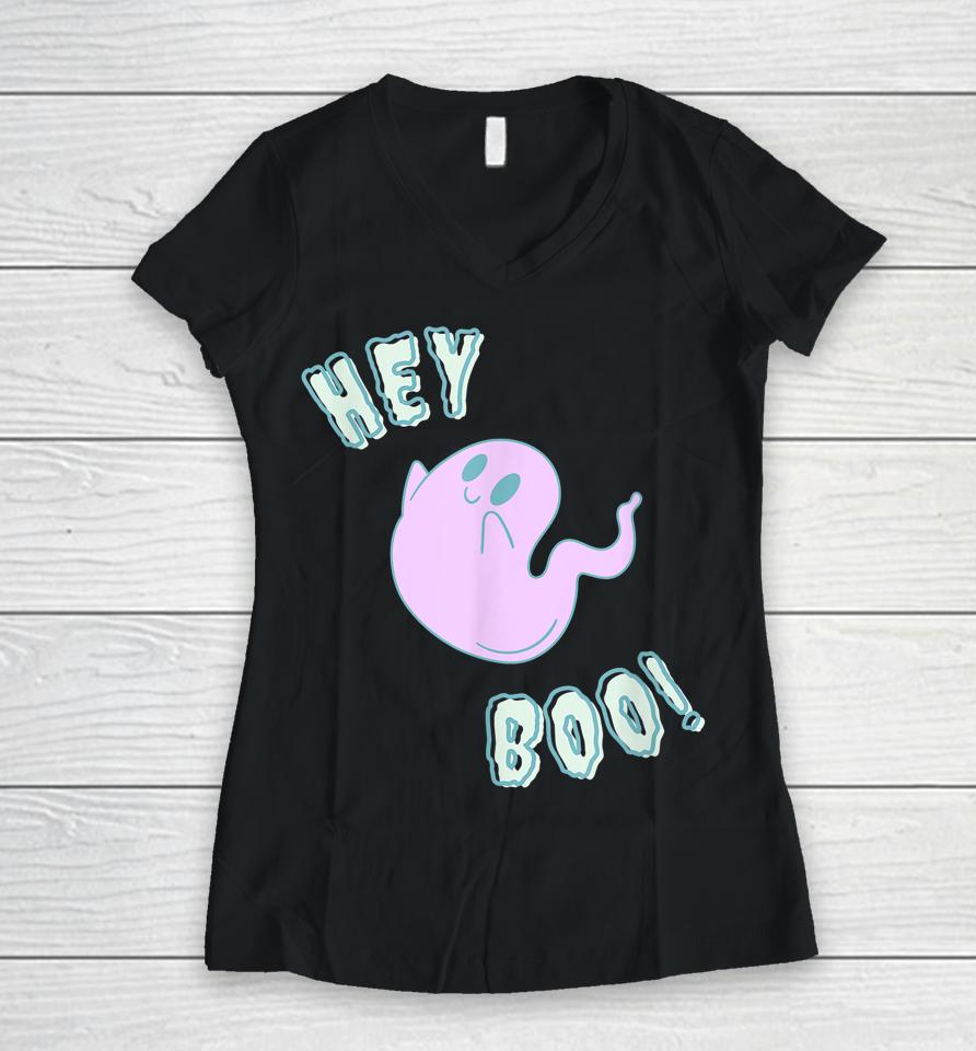 Hey Boo Cute Ghost Women V-Neck T-Shirt