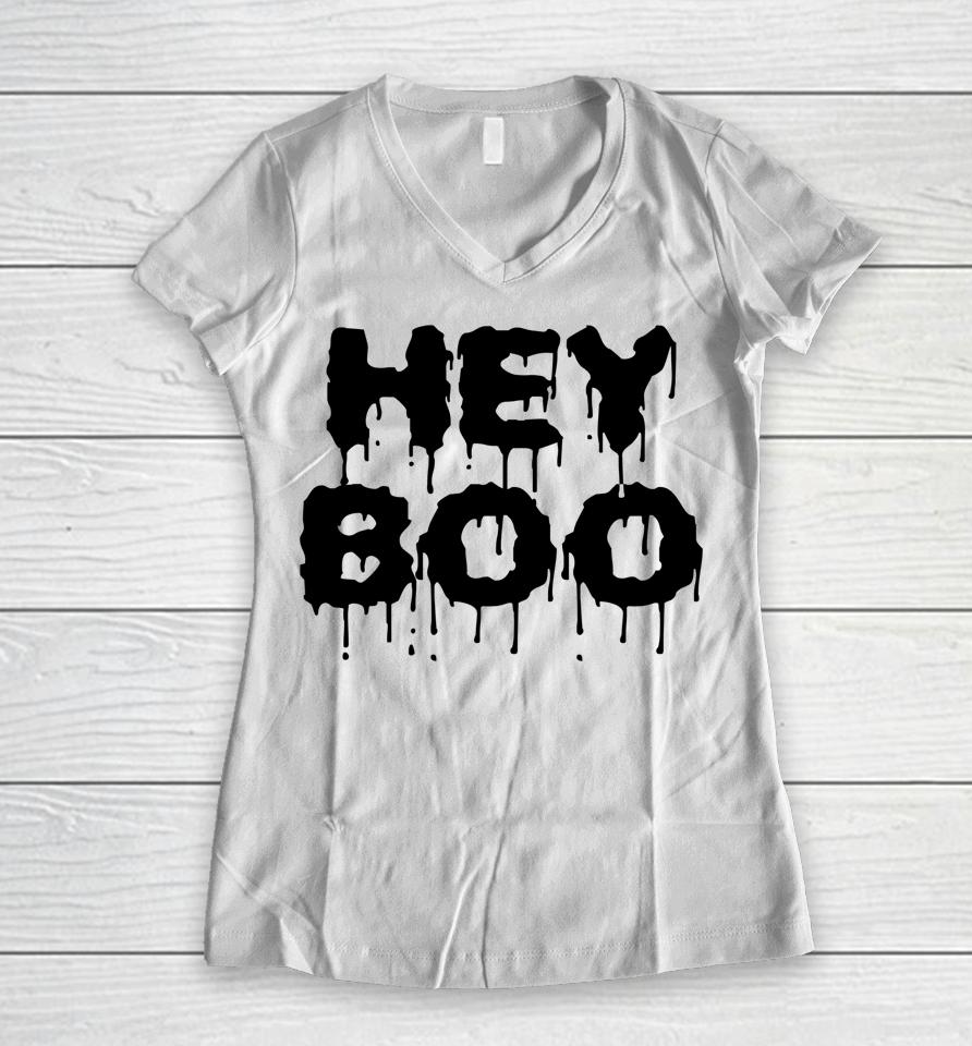 Hey Boo Spooky Funny Halloween Women V-Neck T-Shirt