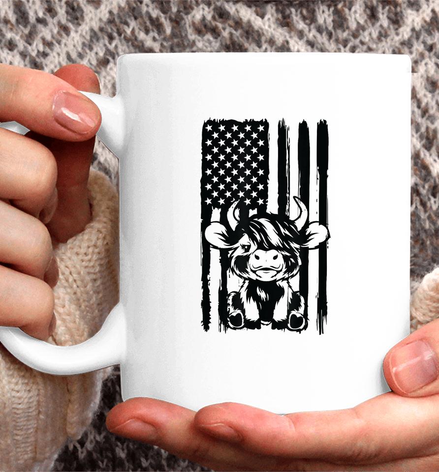Highland Cow Baby American Flag Usa Patriot Coffee Mug