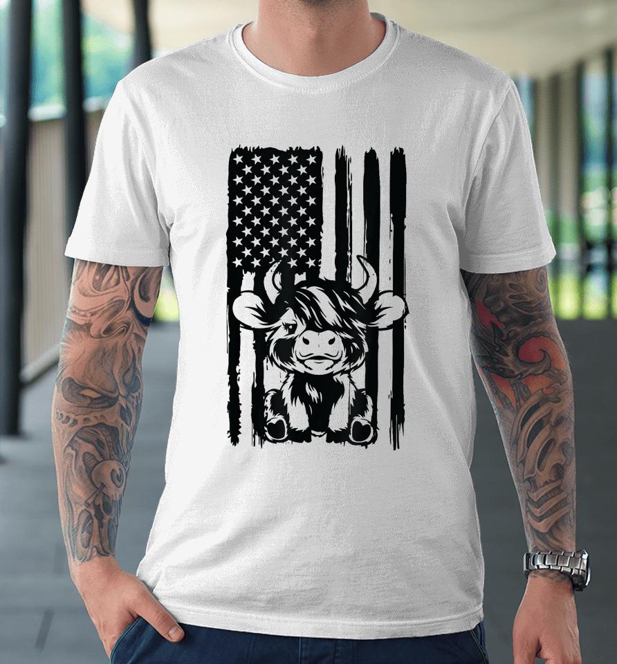 Highland Cow Baby American Flag Usa Patriot Premium T-Shirt