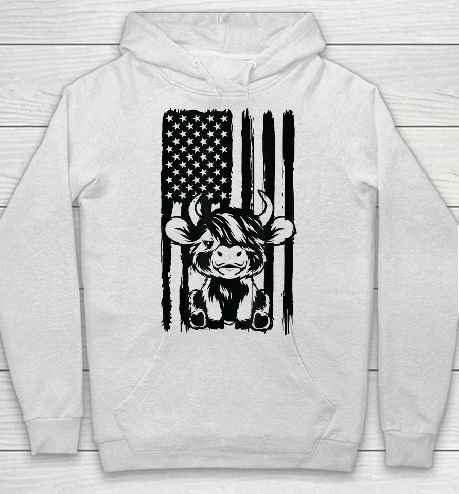 Highland Cow Baby American Flag Usa Patriot Hoodie