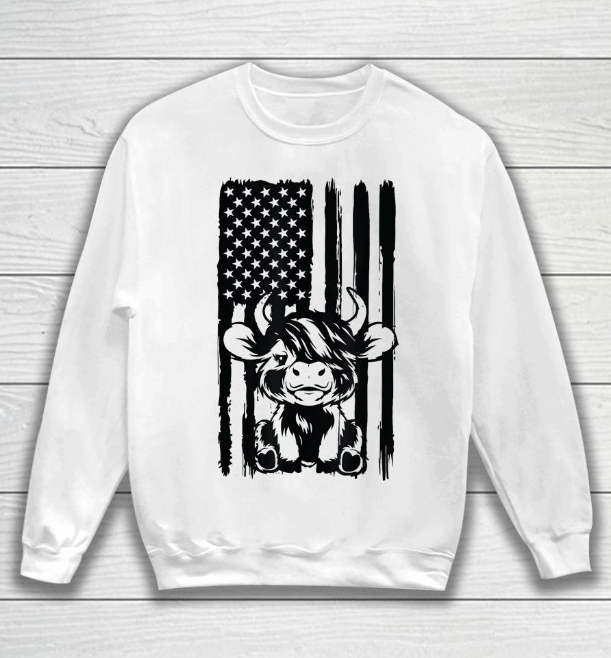 Highland Cow Baby American Flag Usa Patriot Sweatshirt