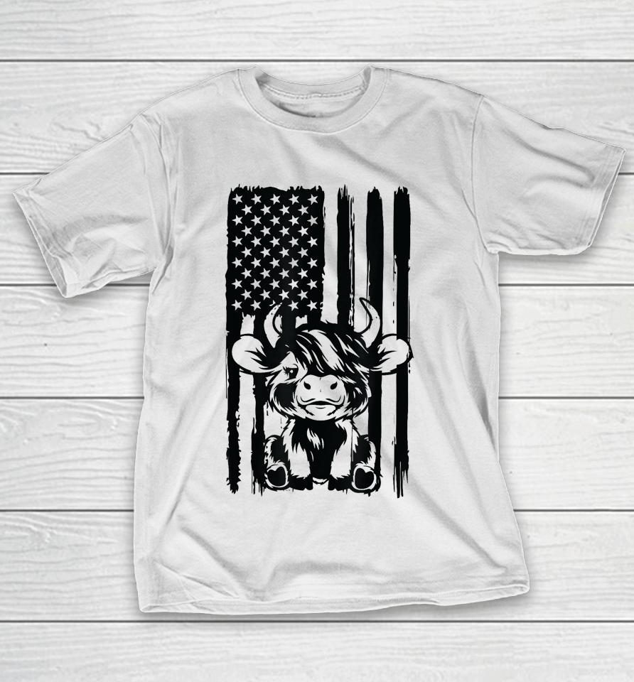 Highland Cow Baby American Flag Usa Patriot T-Shirt