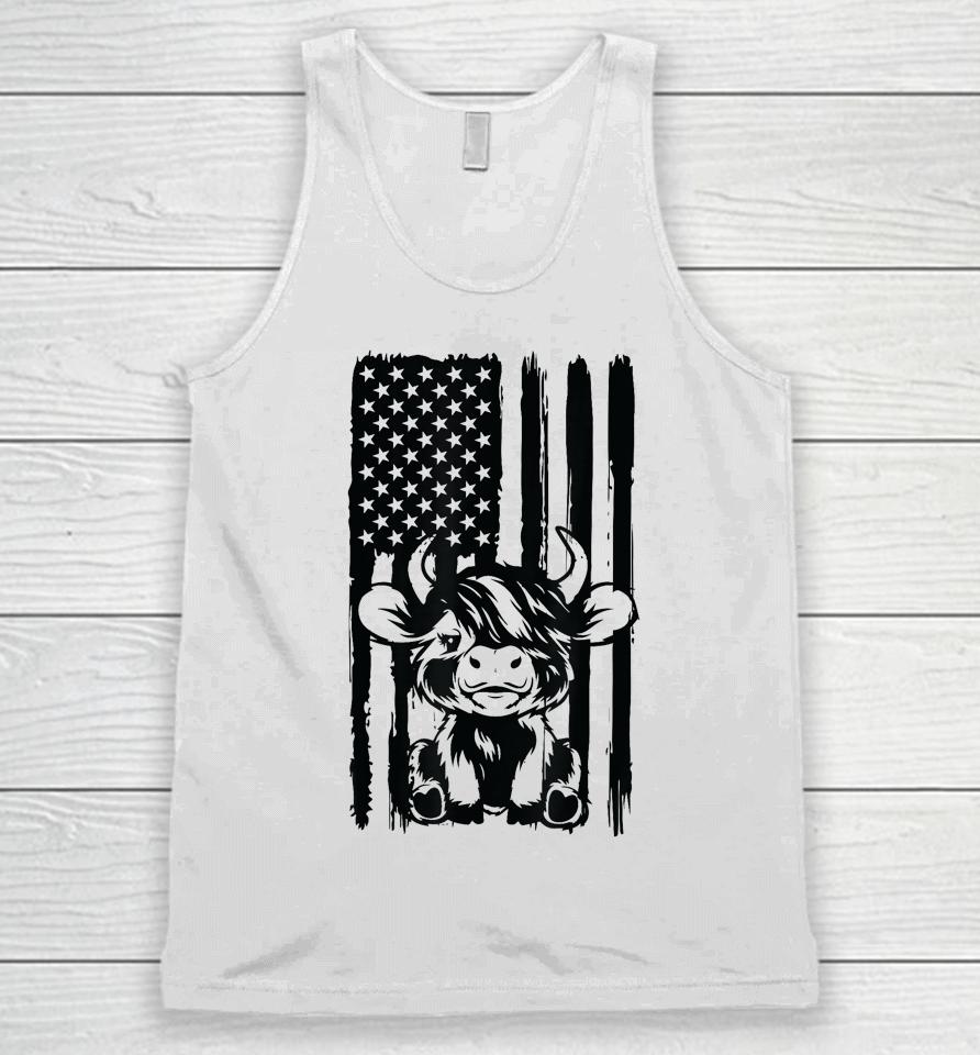 Highland Cow Baby American Flag Usa Patriot Unisex Tank Top