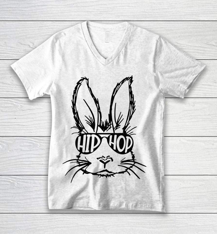 Hip Hop Bunny Face With Sunglasses Easter Unisex V-Neck T-Shirt