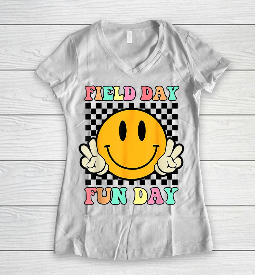 Hippie Field Day Fun Day For Teacher Kids Field Day 2023 Women V-Neck T-Shirt