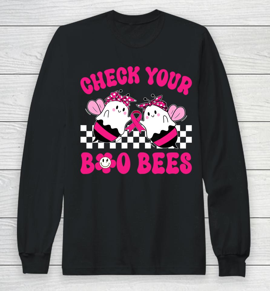 Hippie Groovy Check Your Boo Bees Breast Cancer Halloween Long Sleeve T-Shirt