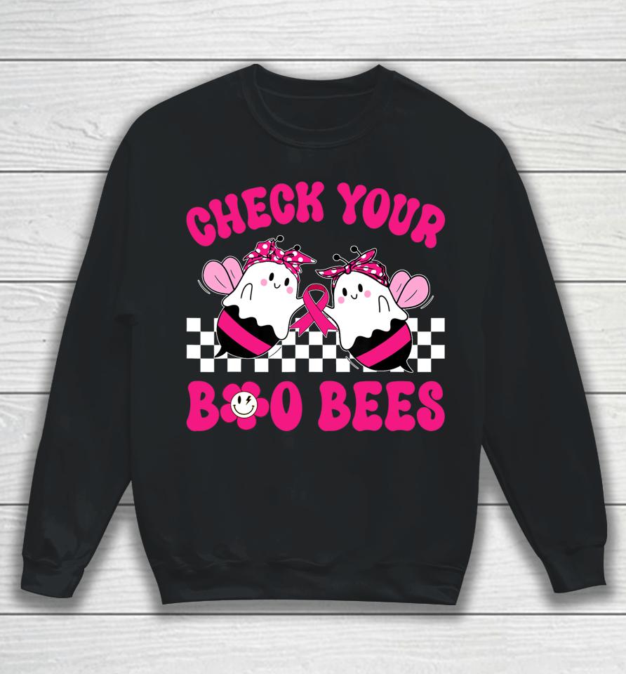 Hippie Groovy Check Your Boo Bees Breast Cancer Halloween Sweatshirt