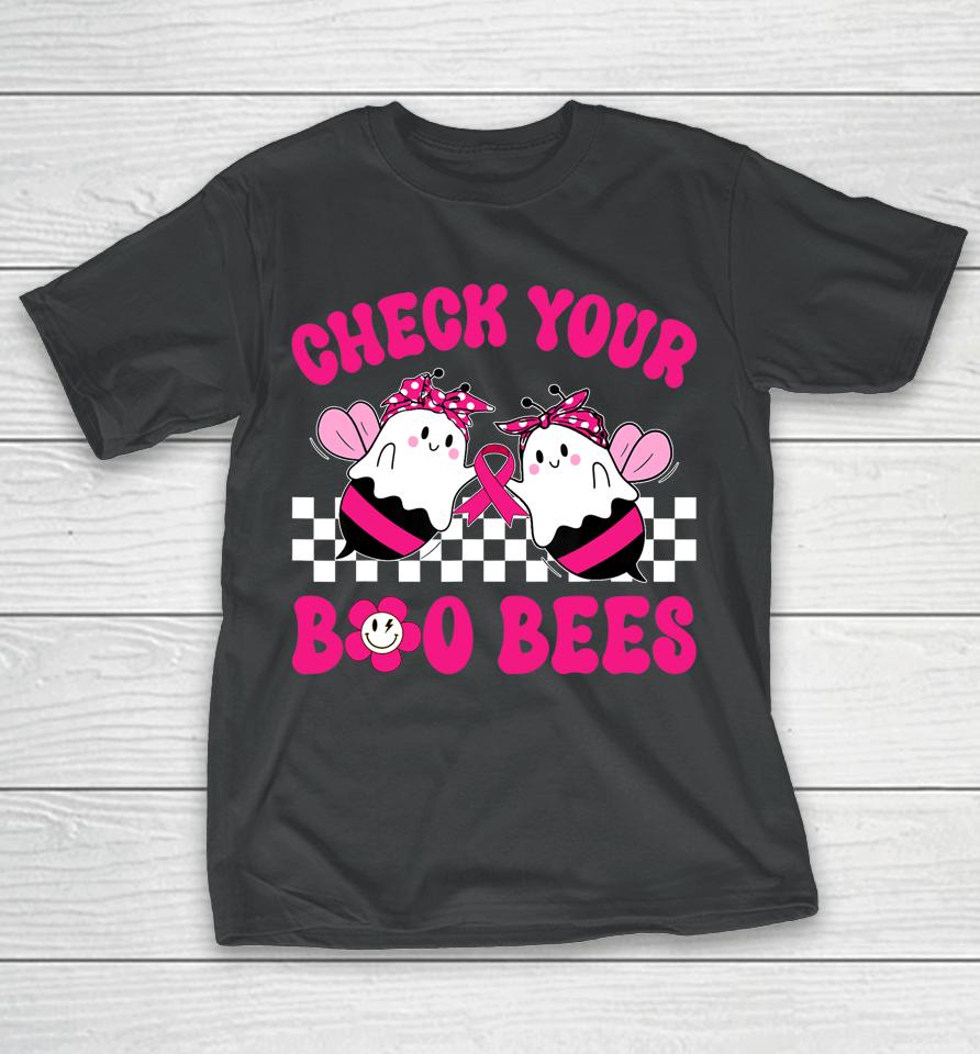 Hippie Groovy Check Your Boo Bees Breast Cancer Halloween T-Shirt