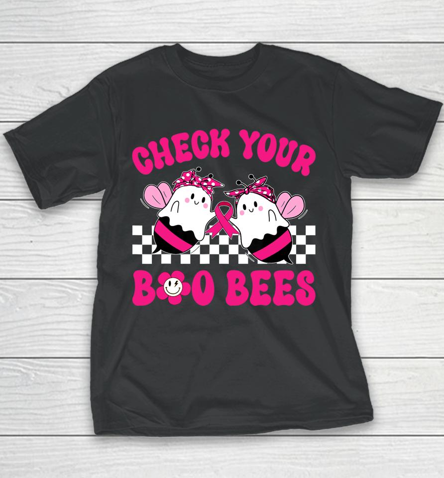 Hippie Groovy Check Your Boo Bees Breast Cancer Halloween Youth T-Shirt