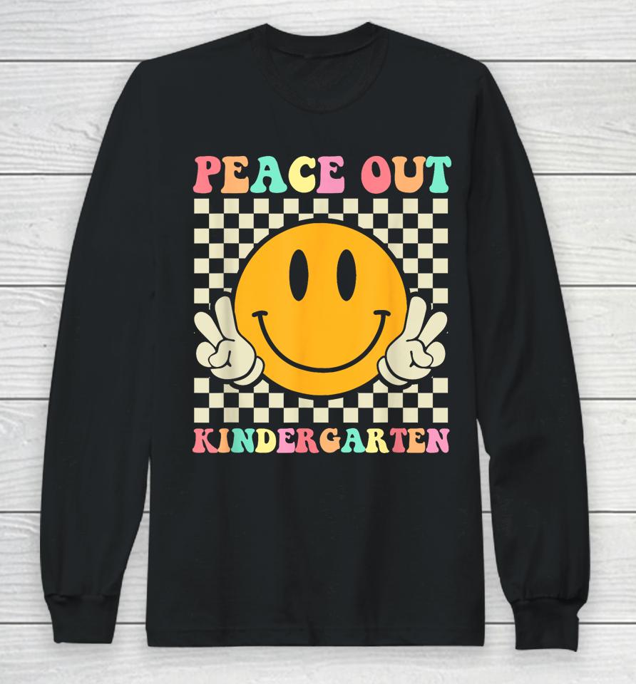 Hippie Peace Out Kindergarten Teacher Kid Last Day Of School Long Sleeve T-Shirt