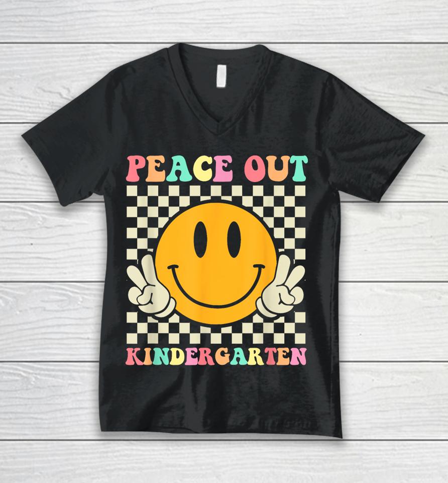Hippie Peace Out Kindergarten Teacher Kid Last Day Of School Unisex V-Neck T-Shirt