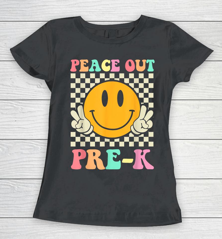 Hippie Peace Out Pre-K Teacher Kids Last Day Of School Women T-Shirt