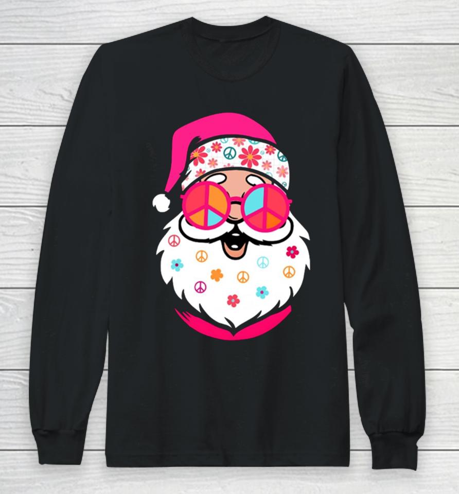 Hippie Santa Cute Christmas Retro Groovy Santa Pink Santa Long Sleeve T-Shirt