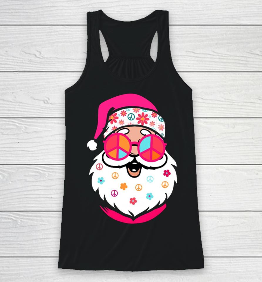 Hippie Santa Cute Christmas Retro Groovy Santa Pink Santa Racerback Tank