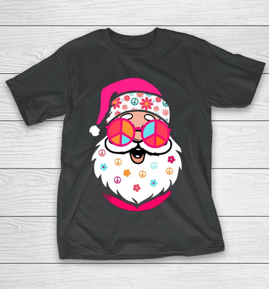 Hippie Santa Cute Christmas Retro Groovy Santa Pink Santa T-Shirt