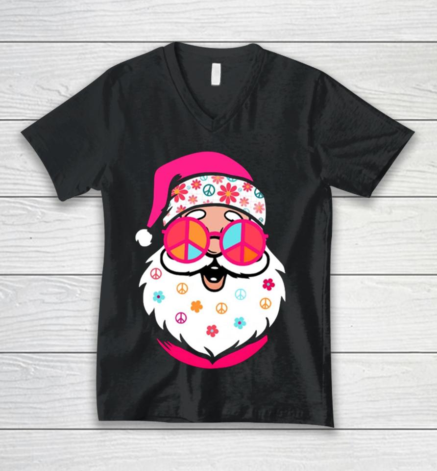 Hippie Santa Cute Christmas Retro Groovy Santa Pink Santa Unisex V-Neck T-Shirt