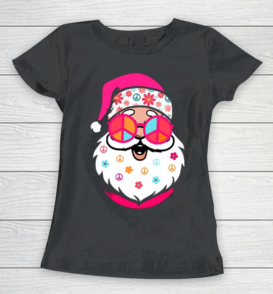 Hippie Santa Cute Christmas Retro Groovy Santa Pink Santa Women T-Shirt