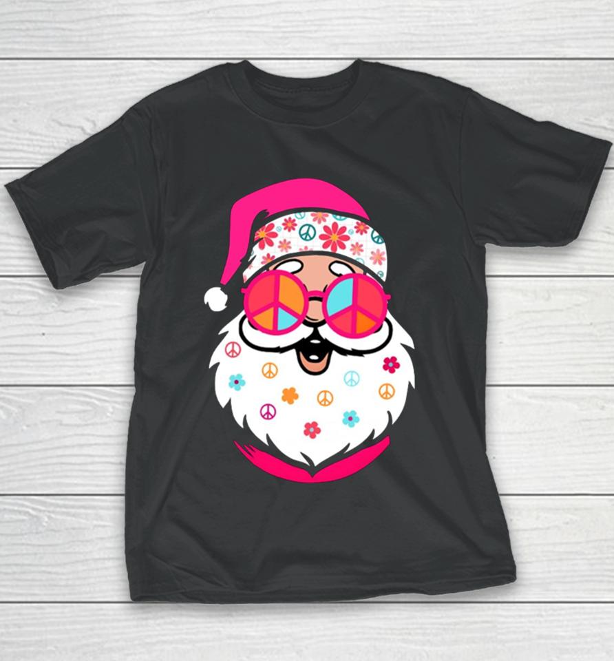 Hippie Santa Cute Christmas Retro Groovy Santa Pink Santa Youth T-Shirt