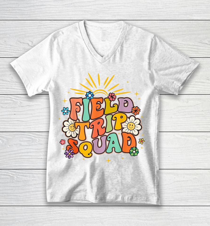 Hippie Smile Face Field Trip Squad Groovy Field Day 2023 Unisex V-Neck T-Shirt