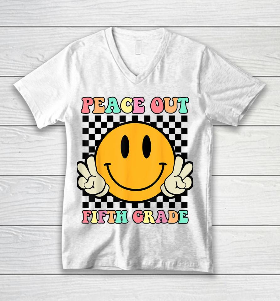 Hippie Smile Face Peace Out Fifth 5Th Grade Class Of 2023 Unisex V-Neck T-Shirt