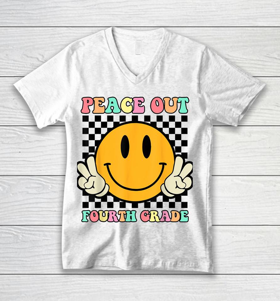 Hippie Smile Face Peace Out Fourth 4Th Grade Class Of 2023 Unisex V-Neck T-Shirt
