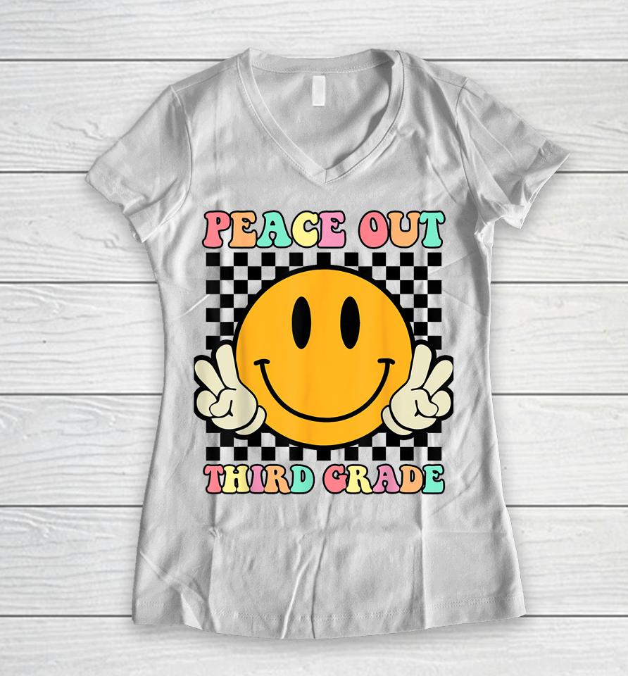 Hippie Smile Face Peace Out Third 3Rd Grade Class Of 2023 Women V-Neck T-Shirt